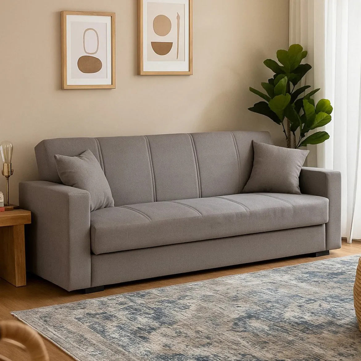 Divano Letto 3 Posti Grigio Contenitore di Apertura Click-clack 214x80 cm, Lavabile - Giaveno