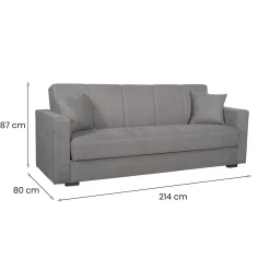 Divano Letto 3 Posti Grigio Contenitore di Apertura Click-clack 214x80 cm, Lavabile - Giaveno