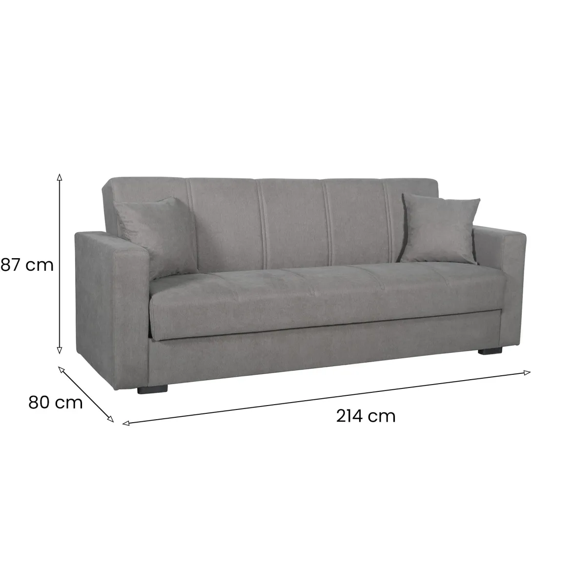 Divano Letto 3 Posti Grigio Contenitore di Apertura Click-clack 214x80 cm, Lavabile - Giaveno