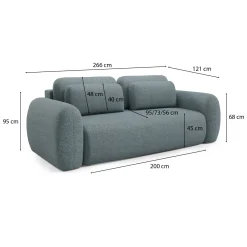 Divano Letto 3 Posti Grigio Scuro Contenitore di Apertura a Libro 266x121 cm, Reclinabile - Sessame