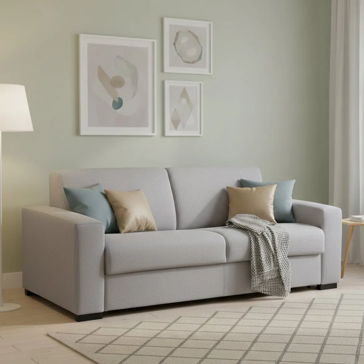 Divano Letto 2 Posti Grigio Sfoderabile Contenitore 160x95 cm, di Apertura Girevole - Alcatraz