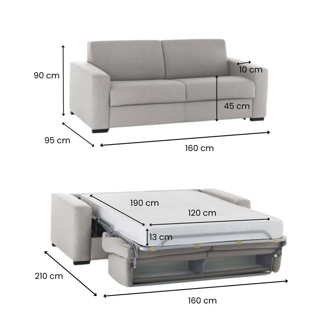 Divano Letto 2 Posti Grigio Sfoderabile Contenitore 160x95 cm, di Apertura Girevole - Alcatraz