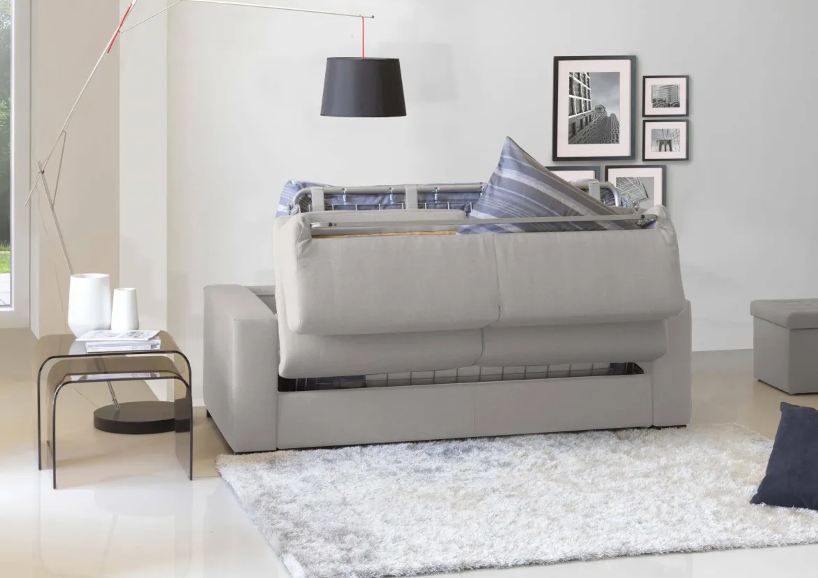 Divano Letto 2 Posti Grigio Sfoderabile Contenitore 160x95 cm, di Apertura Girevole - Alcatraz