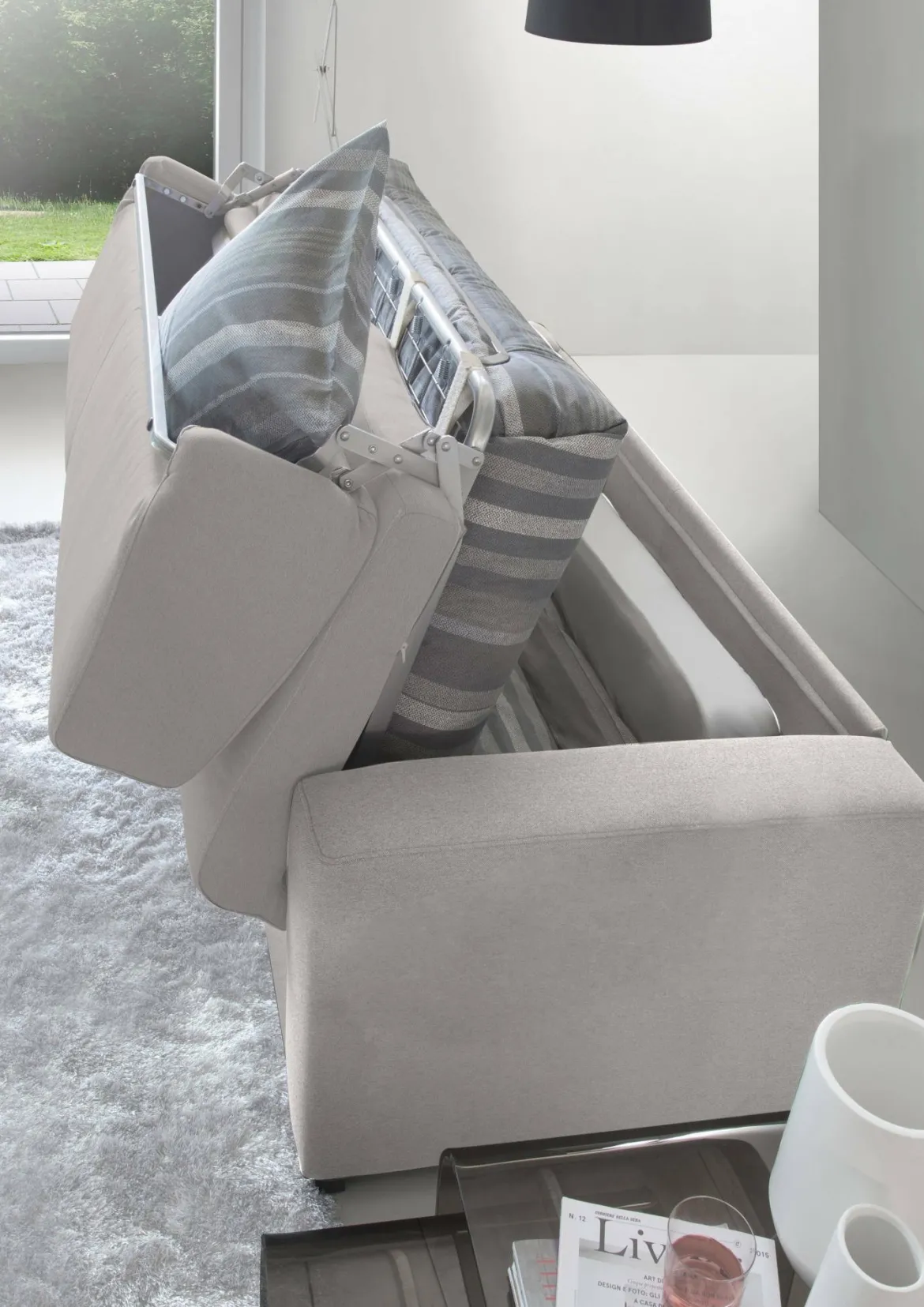 Divano Letto 2 Posti Grigio Sfoderabile Contenitore 160x95 cm, di Apertura Girevole - Alcatraz