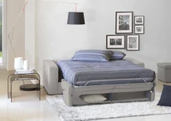 Divano Letto 2 Posti Grigio Sfoderabile Contenitore 160x95 cm, di Apertura Girevole - Alcatraz