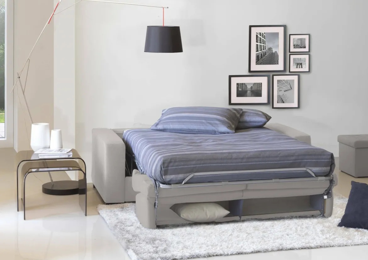 Divano Letto 2 Posti Grigio Sfoderabile Contenitore 160x95 cm, di Apertura Girevole - Alcatraz
