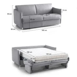 Divano Letto 2 Posti Grigio Sfoderabile Contenitore 160x95 cm, di Apertura a Ribalta Made in Italy - Verceia