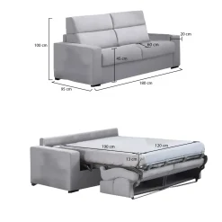 Divano Letto 2 Posti Grigio Sfoderabile Contenitore 180x95 cm, di Apertura a Ribalta Made in Italy - Casabona