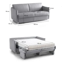 Divano Letto 2 Posti Grigio Sfoderabile Contenitore 180x95 cm, di Apertura a Ribalta Made in Italy - Trovo