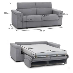 Divano Letto 2 Posti Grigio Sfoderabile Contenitore 205x95 cm, di Apertura a Ribalta Made in Italy - Brusasco