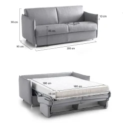 Divano Letto 3 Posti Grigio Sfoderabile Contenitore 200x95 cm, Lavabile Made in Italy - Cecina