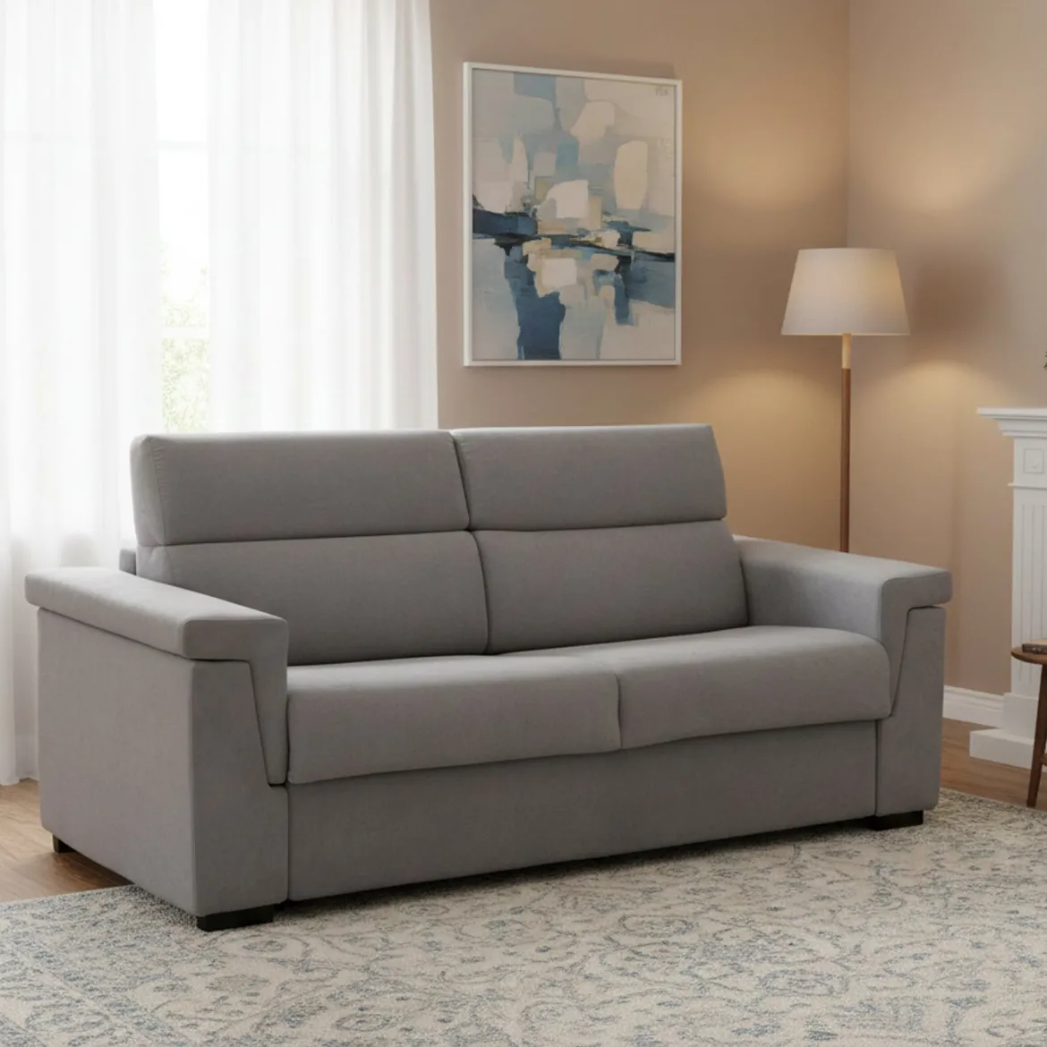 Divano Letto 3 Posti Grigio Sfoderabile Contenitore 225x95 cm, Lavabile Made in Italy - Nus