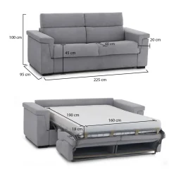 Divano Letto 3 Posti Grigio Sfoderabile Contenitore 225x95 cm, Lavabile Made in Italy - Nus