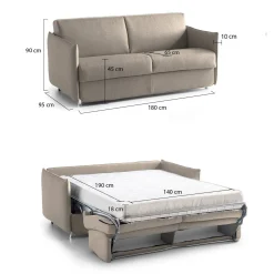Divano Letto 2 Posti Grigio Tortora Sfoderabile Contenitore 180x95 cm, Lavabile Made in Italy - Trissino