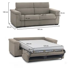Divano Letto 2 Posti Grigio Tortora Sfoderabile Contenitore 185x95 cm, di Apertura a Ribalta Made in Italy - Salorno