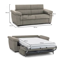 Divano Letto 2 Posti Grigio Tortora Sfoderabile Contenitore 185x95 cm, di Apertura a Ribalta Made in Italy - Tenna