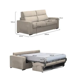 Divano Letto 3 Posti Grigio Tortora Sfoderabile Contenitore 220x95 cm, Lavabile Made in Italy - Quindici