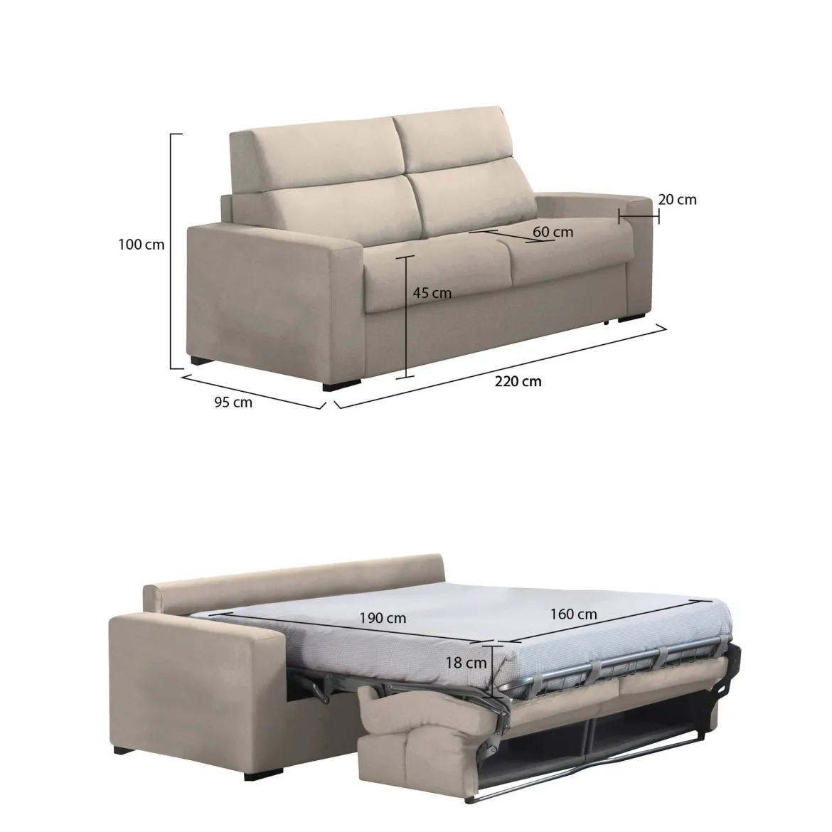 Divano Letto 3 Posti Grigio Tortora Sfoderabile Contenitore 220x95 cm, Lavabile Made in Italy - Quindici