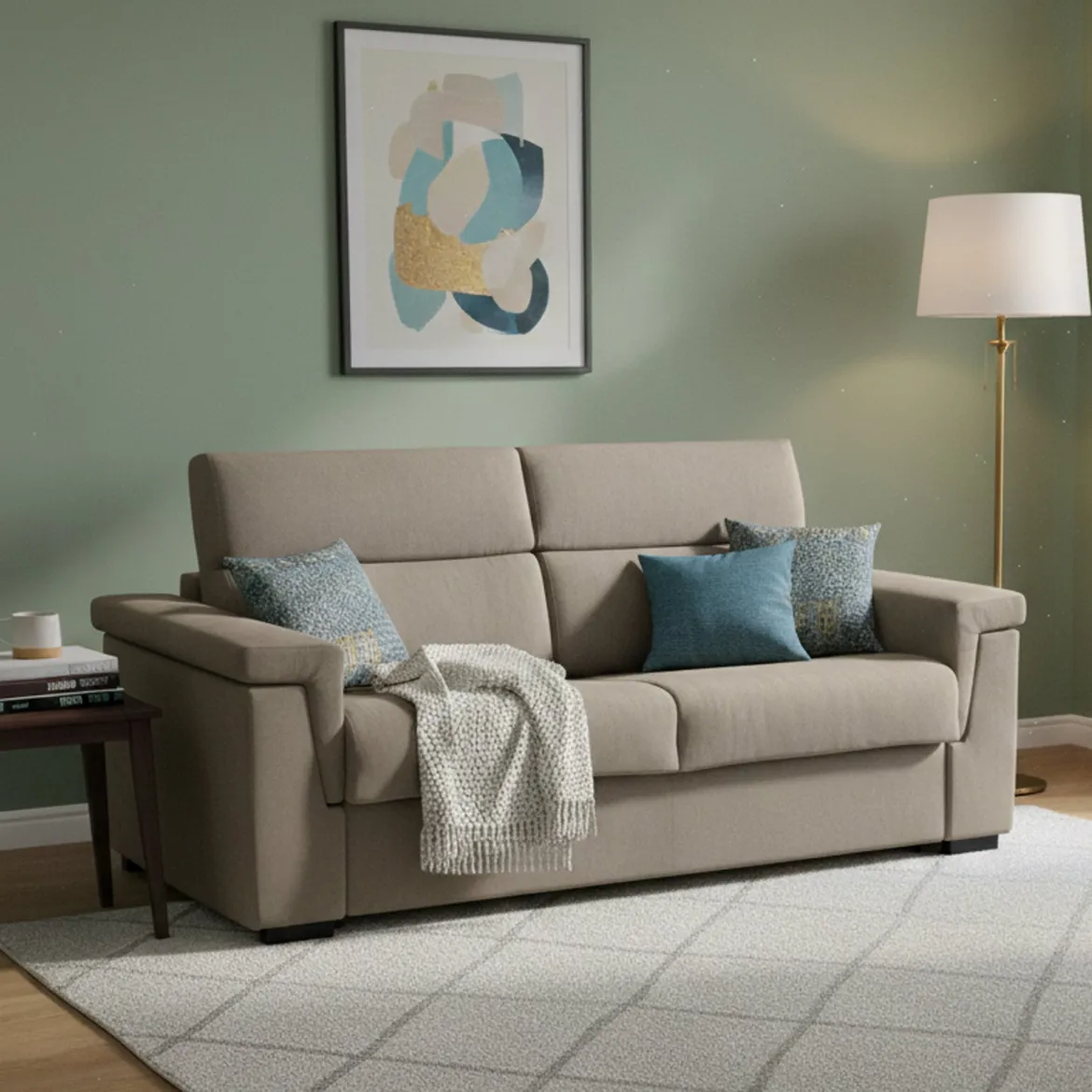 Divano Letto 3 Posti Grigio Tortora Sfoderabile Contenitore 225x95 cm, Lavabile Made in Italy - Nus