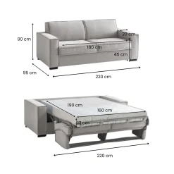 Divano letto 3 posti grigio 220x95cm - Asteroide