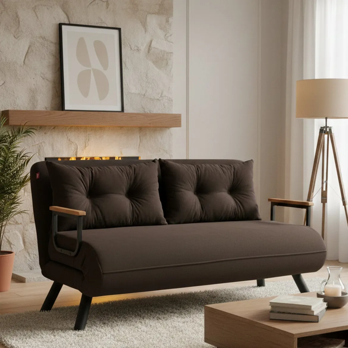 Divano letto 2 posti marrone 133x78cm - Calvin