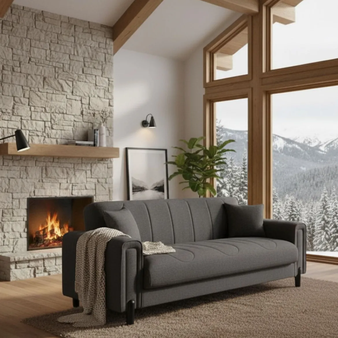 Divano Letto 3 Posti Nero Antracite Contenitore 226x86 cm, Lavabile - Papozze