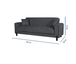Divano Letto 3 Posti Nero Antracite Contenitore 226x86 cm, Lavabile - Papozze