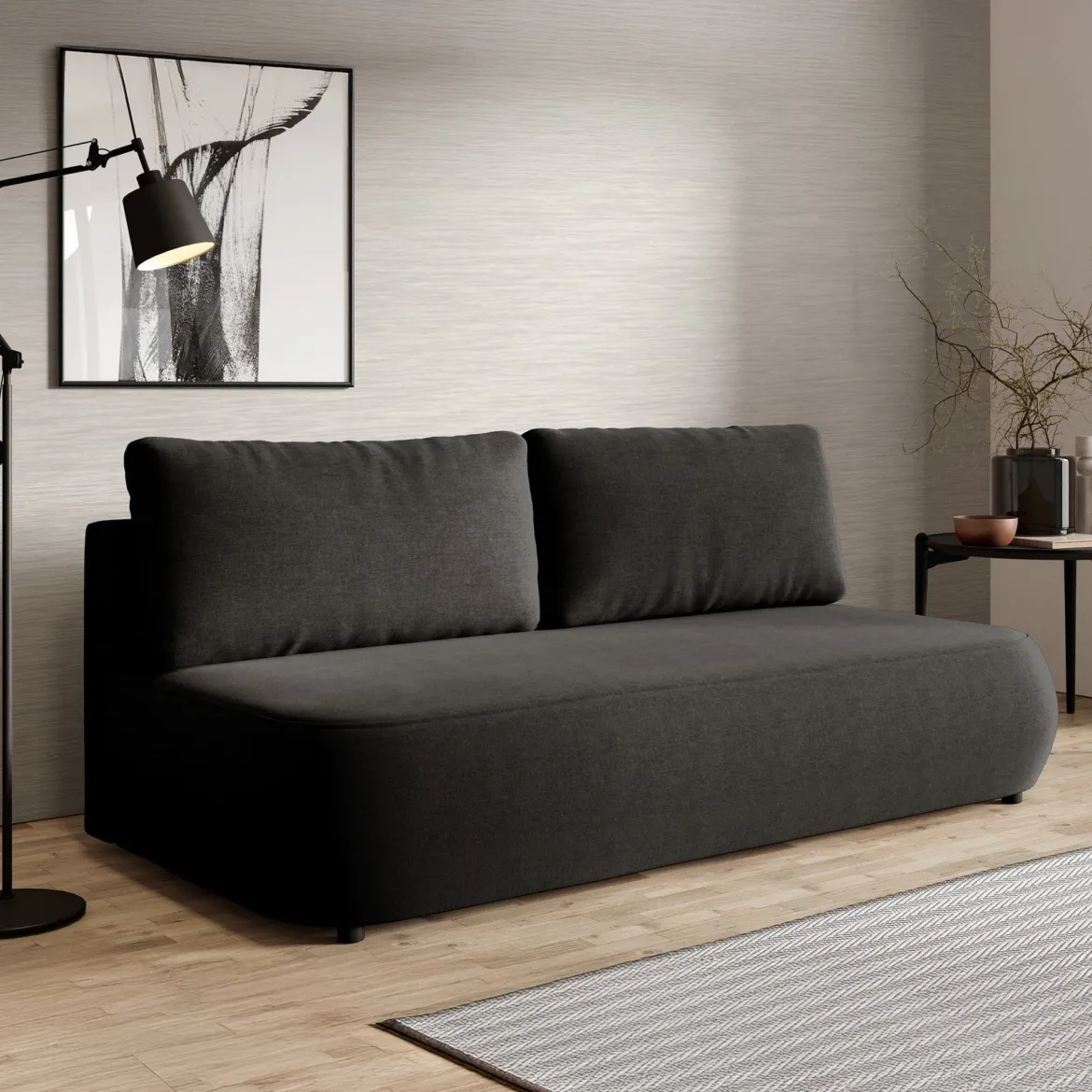 Divano Letto 2 Posti Nero Contenitore Cuscini Sfoderabili 210x106 cm, Reclinabile - Brugnato