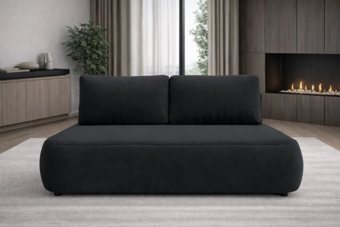 Divano Letto 2 Posti Nero Contenitore Cuscini Sfoderabili 210x106 cm, Reclinabile - Brugnato