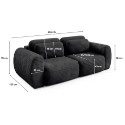 Divano Letto 2 Posti Nero Contenitore di Apertura a Libro 266x121 cm, Reclinabile - Golgi