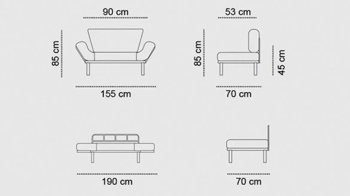Divano letto 2 posti nero 155x70cm - Guchol