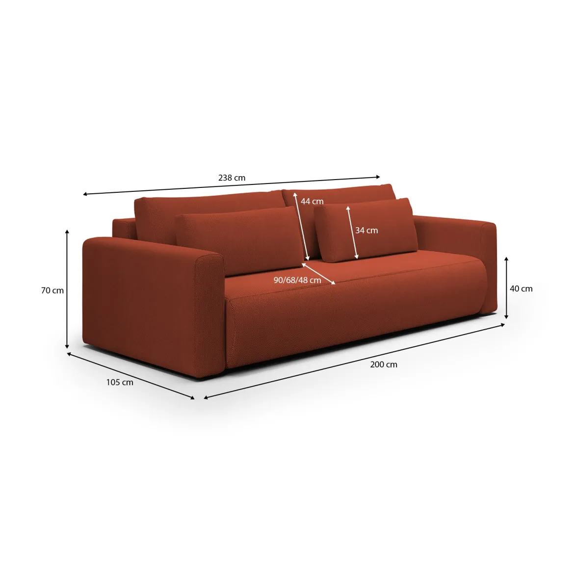 Divano Letto 2 Posti Rosso Contenitore di Apertura a Libro 240x105 cm, Reclinabile - Erbezzo