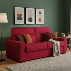 Divano Letto 2 Posti Rosso Sfoderabile Contenitore 180x95 cm, di Apertura a Ribalta Made in Italy - Casabona