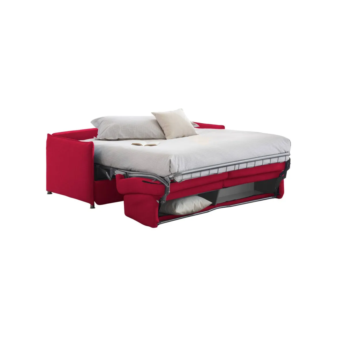 Divano Letto 2 Posti Rosso Sfoderabile Contenitore 180x95 cm, di Apertura a Ribalta Made in Italy - Trovo