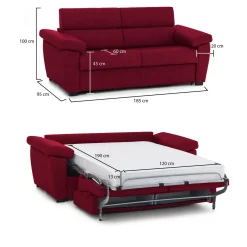 Divano Letto 2 Posti Rosso Sfoderabile Contenitore 185x95 cm, di Apertura a Ribalta Made in Italy - Tenna