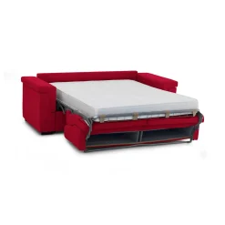 Divano Letto 2 Posti Rosso Sfoderabile Contenitore 205x95 cm, di Apertura a Ribalta Made in Italy - Brusasco