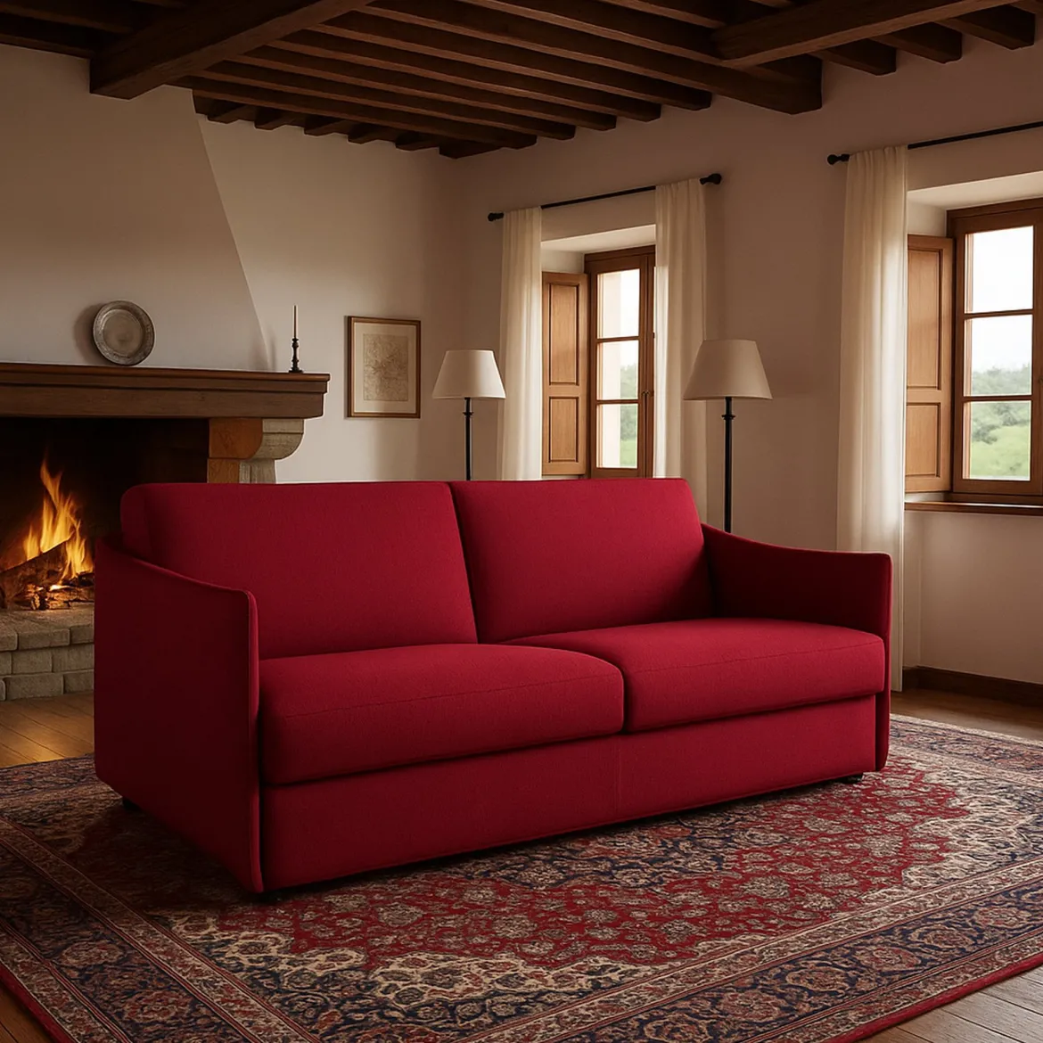 Divano Letto 3 Posti Rosso Sfoderabile Contenitore 200x95 cm, Lavabile Made in Italy - Gravere