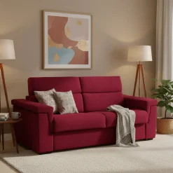 Divano Letto 3 Posti Rosso Sfoderabile Contenitore 225x95 cm, Lavabile Made in Italy - Benedetto