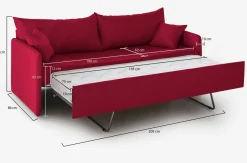 Divano Letto 3 Posti Rosso Sfoderabile Lavabile 205x86 cm, Idrorepellente Letto Estraibile Materasso Incluso Made in Italy - Avellana