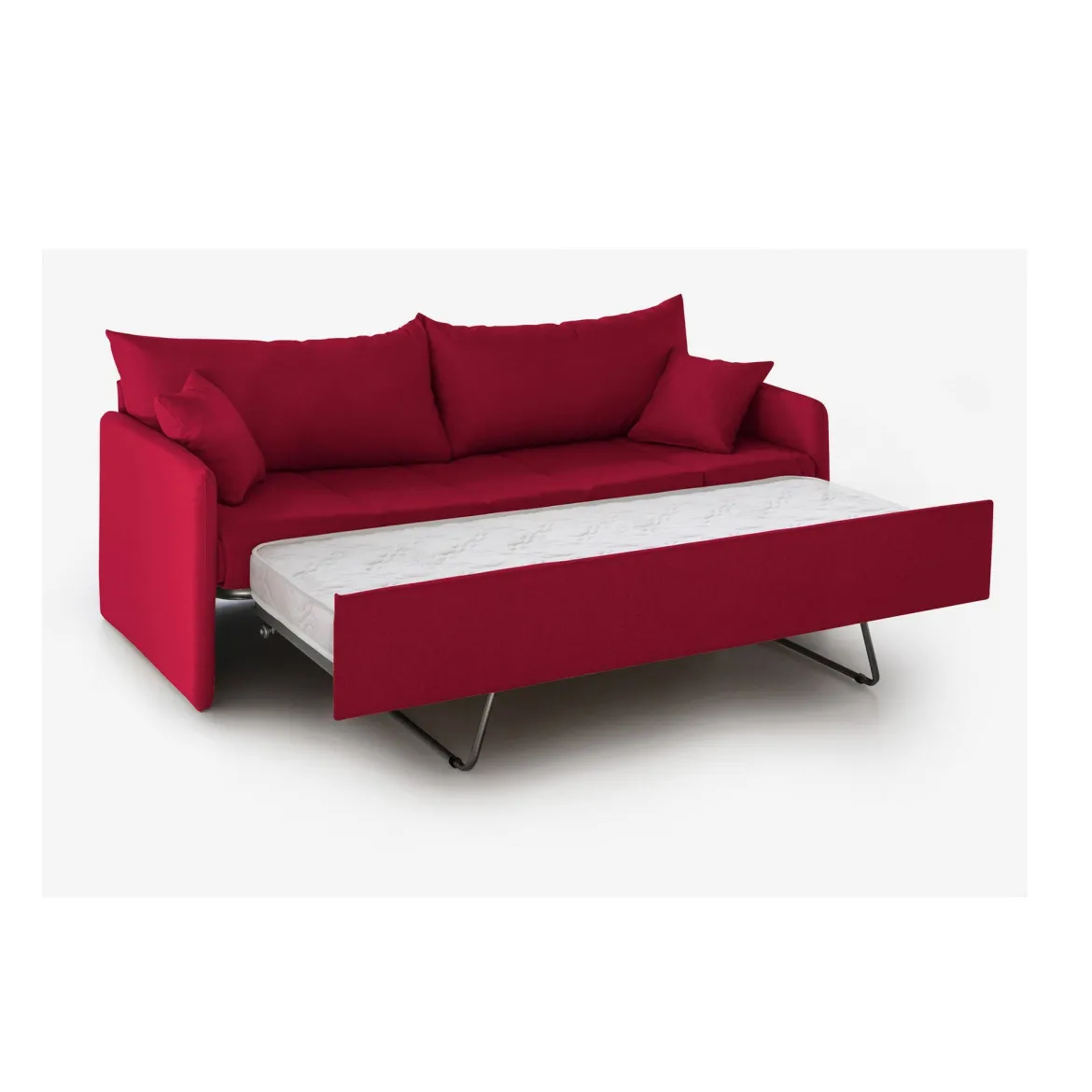 Divano Letto 3 Posti Rosso Sfoderabile Lavabile 205x86 cm, Idrorepellente Letto Estraibile Materasso Incluso Made in Italy - Avellana