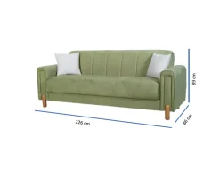 Divano Letto 3 Posti Verde Contenitore di Apertura Click-clack 226x86 cm, Lavabile - Papozze
