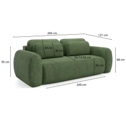 Divano Letto 3 Posti Verde Contenitore di Apertura a Libro 266x121 cm, Reclinabile - Sessame