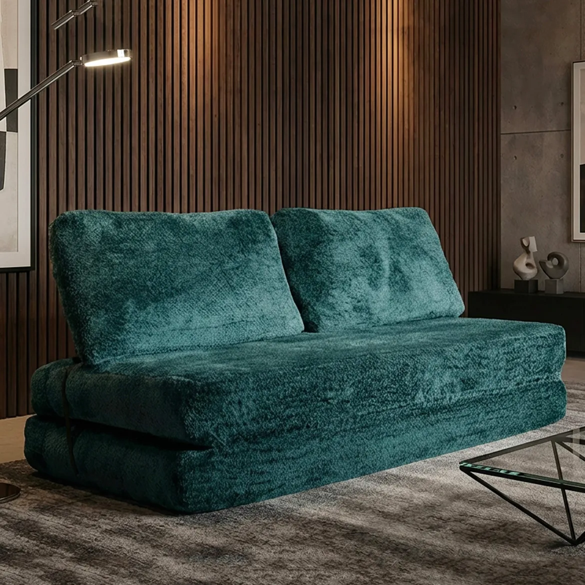 Divano Letto 2 Posti Verde Petrolio Reclinabile Apertura a Ribalta 31x31 cm, Posti a Sedere 2 - Albayz