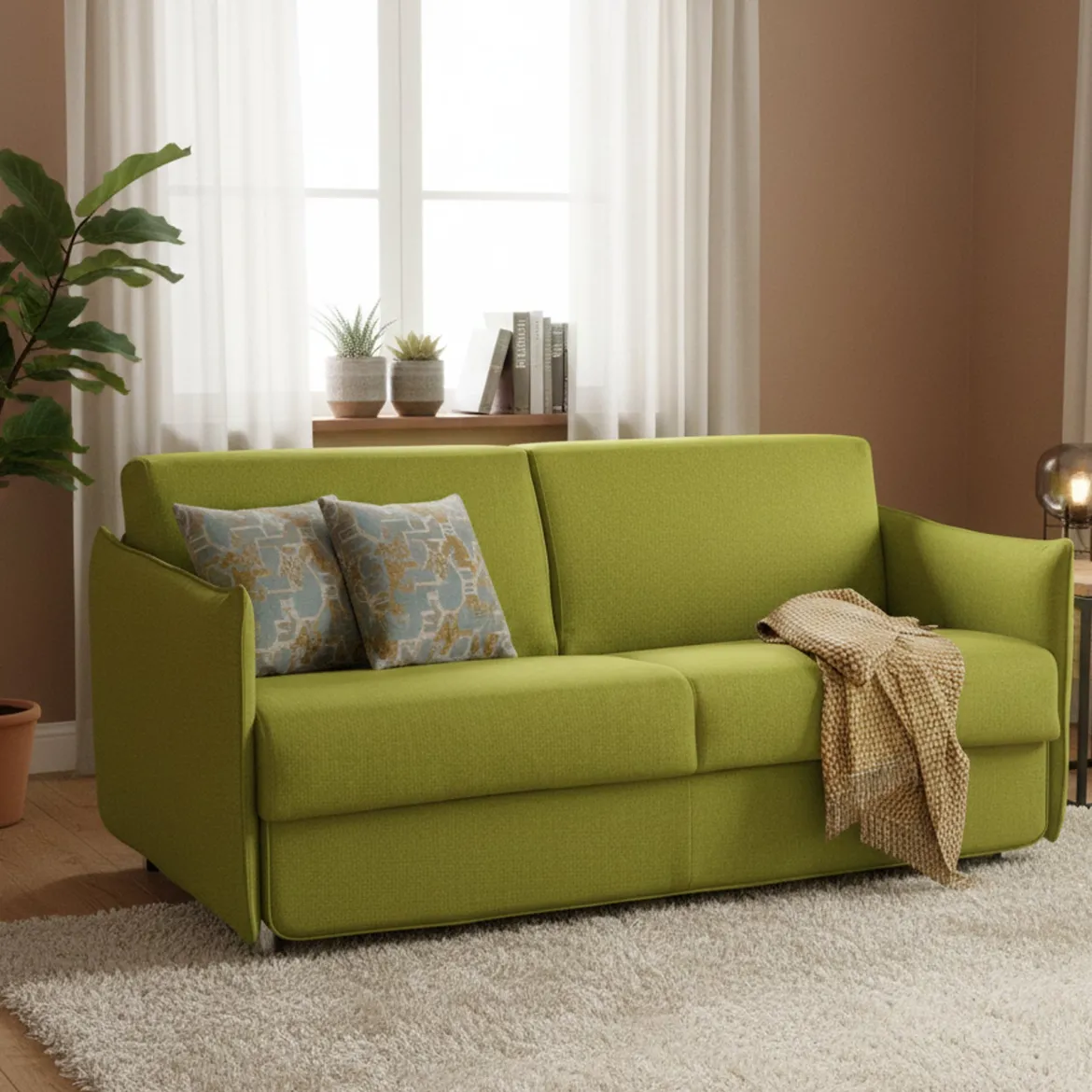 Divano Letto 2 Posti Verde Sfoderabile Contenitore 160x95 cm, di Apertura a Ribalta Made in Italy - Follina