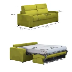 Divano Letto 2 Posti Verde Sfoderabile Contenitore 180x95 cm, di Apertura a Ribalta Made in Italy - Trissino