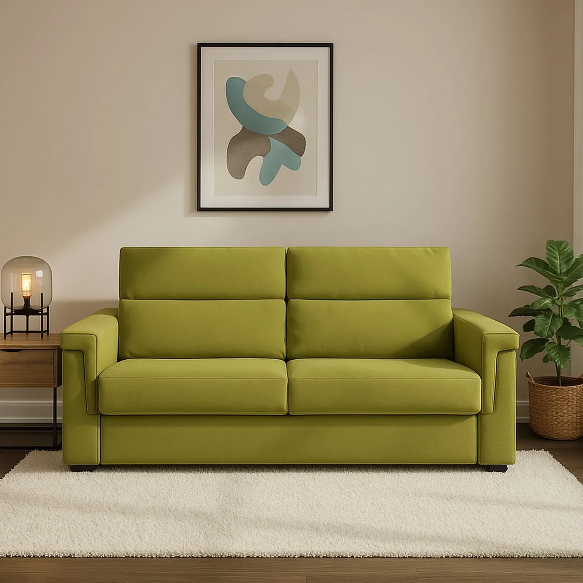 Divano Letto 2 Posti Verde Sfoderabile Contenitore 185x95 cm, di Apertura a Ribalta Made in Italy - Tenna