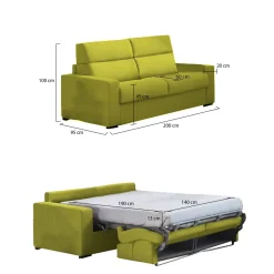 Divano Letto 2 Posti Verde Sfoderabile Contenitore 205x95 cm, di Apertura a Ribalta Made in Italy - Biscossi