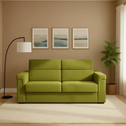 Divano Letto 2 Posti Verde Sfoderabile Contenitore 205x95 cm, di Apertura a Ribalta Made in Italy - Brusasco