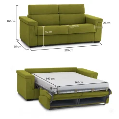 Divano Letto 2 Posti Verde Sfoderabile Contenitore 205x95 cm, di Apertura a Ribalta Made in Italy - Contrada