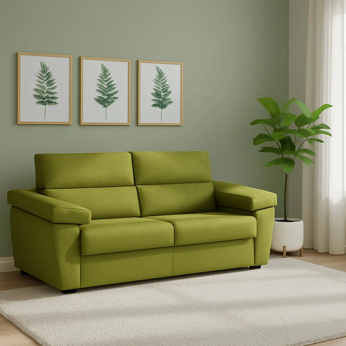 Divano Letto 2 Posti Verde Sfoderabile Contenitore 205x95 cm, di Apertura a Ribalta Made in Italy - Fisciano
